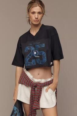 New Anthropologie Mitchell & Ness NFL Cropped Jersey $108 XS Blue NY GIANTS
